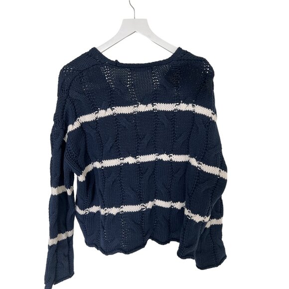Zara Navy Striped Chunky Knit Sweater - Picture 3 of 3